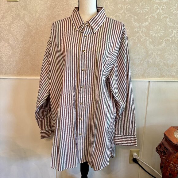 Muted Dark Jewel Tone Vertical Striped 90s Long Sleeve Button Down Shirt 2XLT - Picture 3 of 11